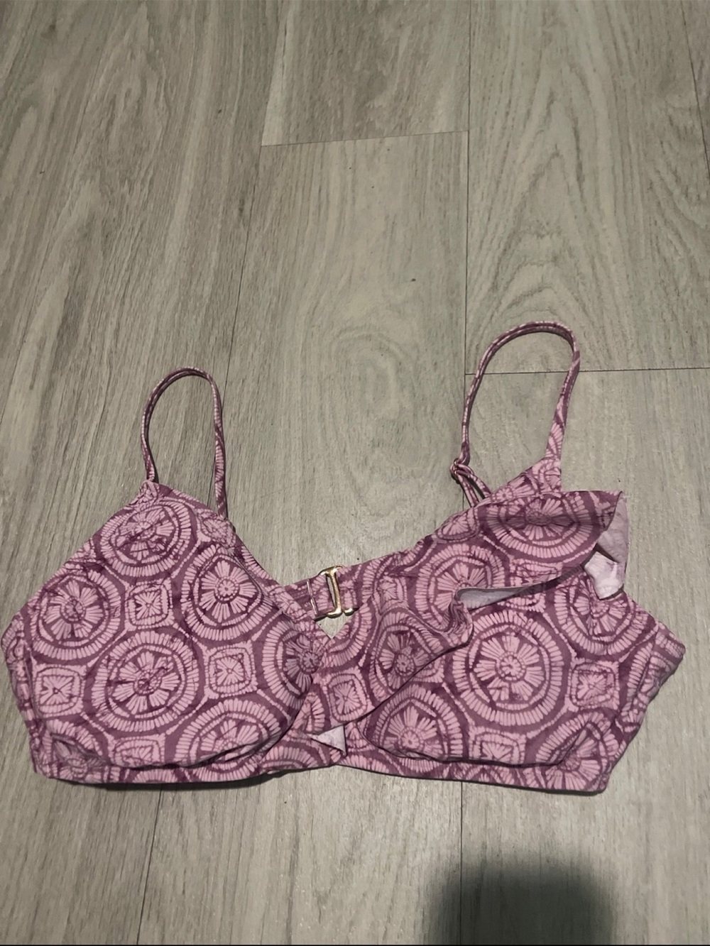 Pink Patterned Ruffle Bikini Top